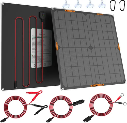 Miniatura 9 de OYMSAE Cargador de batería solar de 12 V, mantenedor de batería solar impermeable de 10 W, cargador de panel solar portátil con controlador MPPT