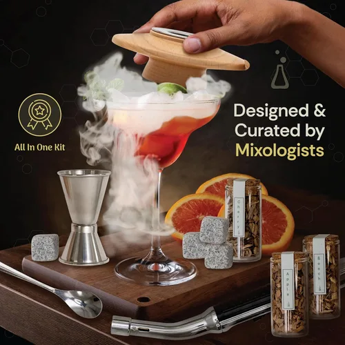 Miniatura 3 de Kit de ahumador de cóctel con antorcha premium Kit de ahumador de whisky todo en uno con chips de madera de 6 sabores, bourbon, kit de ahumador