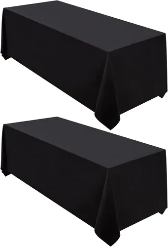 Miniatura 21 de Surmente Mantel rectangular de poliéster de 60 x 102 pulgadas para bodas, banquetes o restaurantes (negro, paquete de 2)
