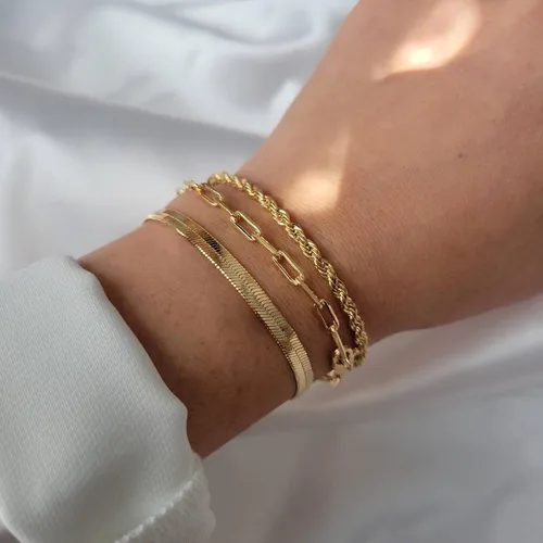 Miniatura 4 de Pulseras de oro para mujer, juego de pulseras en capas de oro de 14 quilates, delicada cadena de espiga de espiga, pulseras cubanas de oro