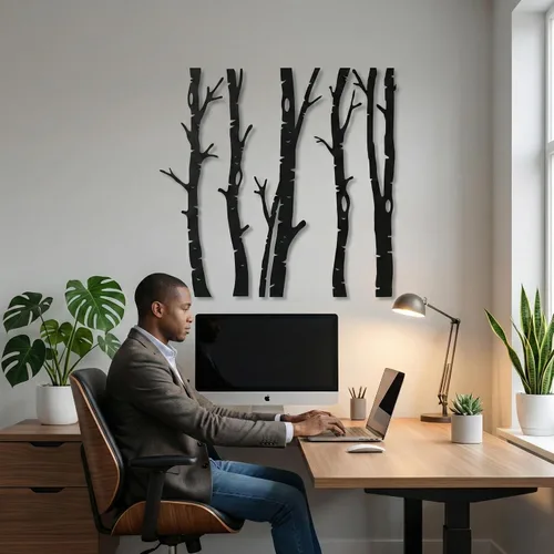 Miniatura 6 de DEKADRON Arte de pared de metal, letrero de 5 árboles, decoración de árbol de metal, para colgar en la pared, decoración del hogar y sala de estar
