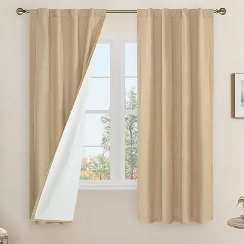 Miniatura 130 de LAMIT Cortinas de lino natural 100 % opacas para ventana, para dormitorio, 45 pulgadas, cortinas térmicas con textura de lino estilo granja