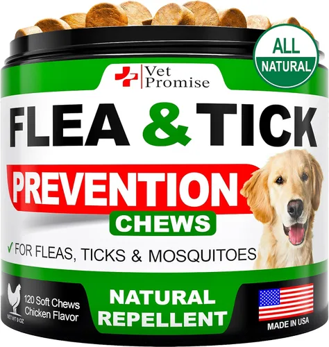 Miniatura 7 de Paquete de 2 masticables para prevención de pulgas y garrapatas para perros, masticables naturales para control de pulgas y garrapatas, píldoras
