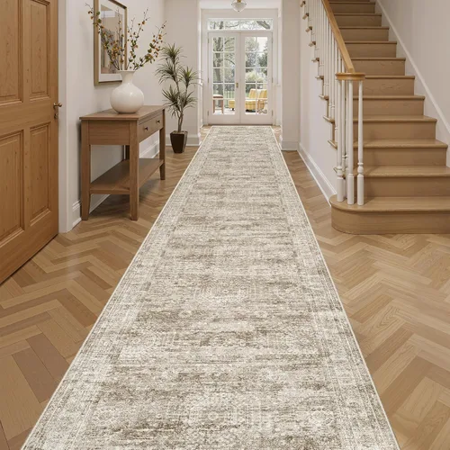 Miniatura 23 de Alfombra de pasillo Soalmost 2'6" x 10' lavable, alfombra antideslizante para cocina, baño, lavandería, alfombras vintage ultra delgadas para Beige