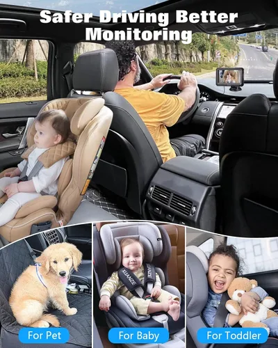 Miniatura 8 de Zacro Cámara de coche para bebé con visión nocturna HD 1080P, 4.3 pulgadas, retrovisores para asiento de automóvil, cámara para bebé mascota, ángulo