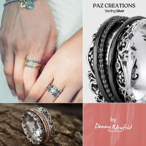 Miniatura 4 de Paz Creations - Anillo giratorio de plata de ley 925 hecho a mano, hipoalergénico, sin níquel ni plomo, fabricado en Israel, plata, oro amarillo