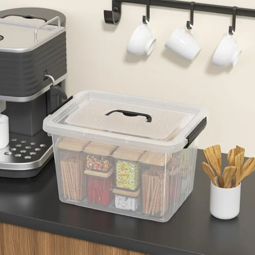 Miniatura 6 de Paquete de 4 cajas de plástico de 20 L, contenedores de almacenamiento transparentes con tapas/asas