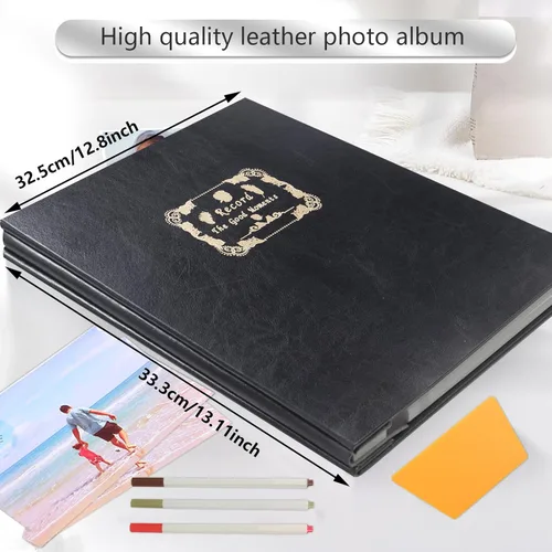 Miniatura 2 de Álbum de fotos autoadhesivo magnético de 12.8 x 13.1 pulgadas, 40 páginas con cubierta de piel de vaca simulada, bolígrafo metálico y accesorios