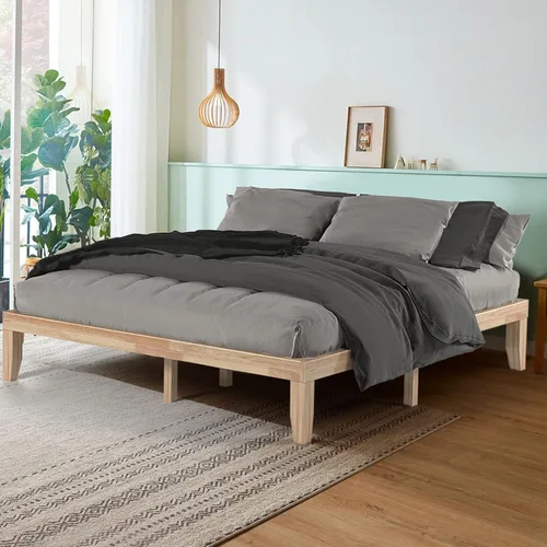 Miniatura 2 de COSTWAY Base de cama de plataforma de tamaño individual, base de colchón de madera de goma maciza de 14 pulgadas con soporte de listones