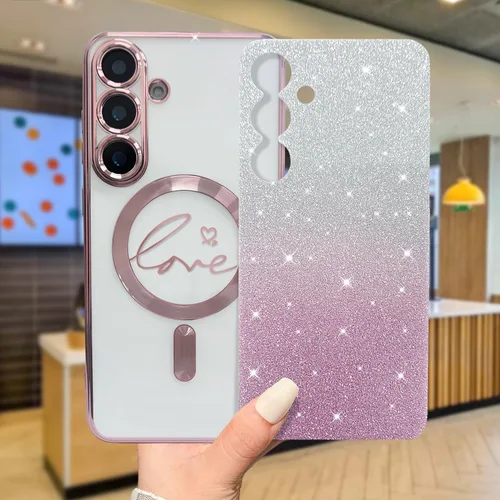 Miniatura 19 de ZONRW - Funda para Samsung Galaxy S22 Ultra magnética, para mujeres y niñas, cubierta trasera suave, lujosa, con corazón de amor, bling, degradado
