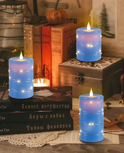 Miniatura 6 de Upinmz Velas parpadeantes sin llama con cadena de luces integradas, velas que funcionan con pilas con control remoto y temporizador, velas LED
