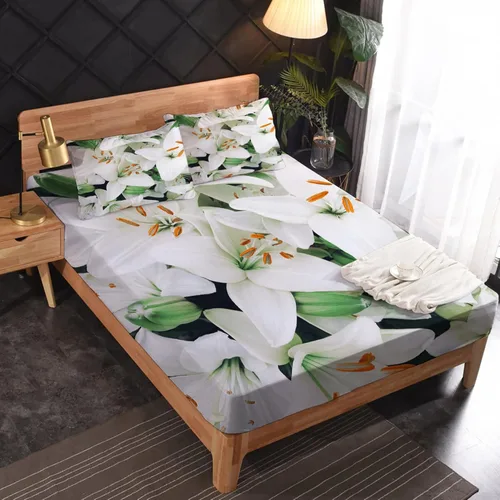Miniatura 3 de NOGAWA Lily Sheets California King, juego de sábanas y fundas de almohada con estampado de flores 3D, sábanas y fundas de almohada de microfibra