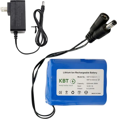 Miniatura 12 de KBT 12V 1200mAh Batería recargable de iones de litio, paquete de batería de repuesto con cables desnudos y cargador compatible para dispositivos