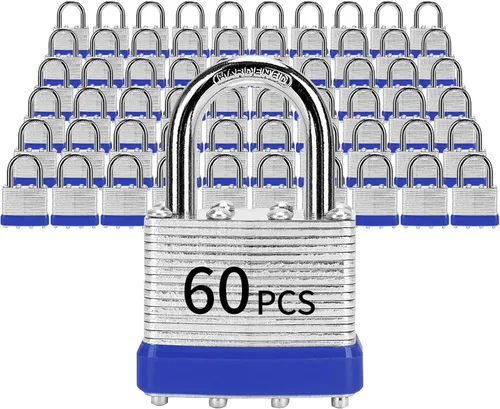 Miniatura 10 de Candados con la misma llave, 24 candados laminados con llave (1-9/16 pulgadas, 1.575 pulgadas), cerraduras iguales con llave, grillete normal