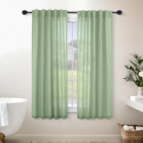 Miniatura 21 de Cortinas de lino azul claro de 90 pulgadas de largo para sala de estar, dormitorio de niñas, guardería, decoración acogedora de verano, bolsillo