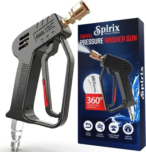 Pistola de lavado a presión – Pistola de lavado de energía corta de 4000 PSI con giro de 360°, conexión rápida de 3/8 pulgadas, mango de