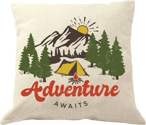 Adventure Awaits - Funda de almohada de aventura de 18 x 18 pulgadas, funda de almohada decorativa de aventura