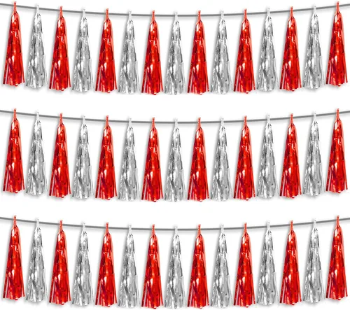 Miniatura 8 de 3P Guirnalda de borlas metálicas con flecos de oro blanco y azul marino, banderines de borlas para desfiles, despedidas de soltera, bodas, Azul Oro
