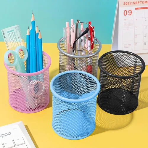 Miniatura 6 de SAYEEC Soporte para bolígrafo para escritorio, de malla de alambre, portavasos, soporte de metal para brochas de maquillaje, organizador