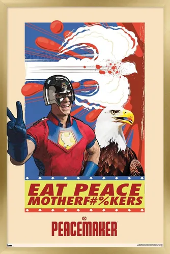 Miniatura 14 de DC Comics TV Peacemaker - Póster de pared Eat Peace, 22.4 pulgadas de largo x 14.7 pulgadas de ancho, versión enmarcada de madera de granero