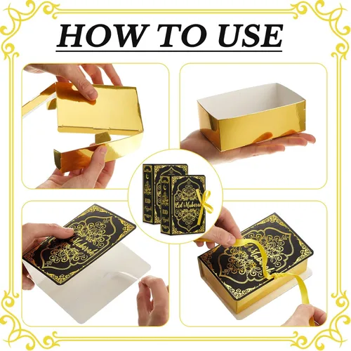 Miniatura 3 de Honoson 36 cajas de recuerdo de Ramadán Eid Mubarak de 4.5 x 3 pulgadas, cajas cuadradas de dulces Eid Al Fitr con cinta dorada para suministros