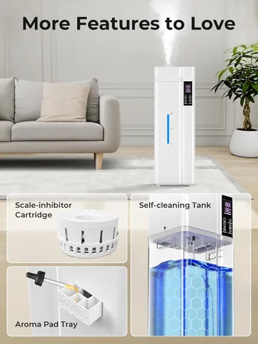 Miniatura 8 de Humidificador grande de 13L/3.43 galones, cobertura de 800 pies cuadrados, tiempo de funcionamiento de 100 horas, control de humedad automático