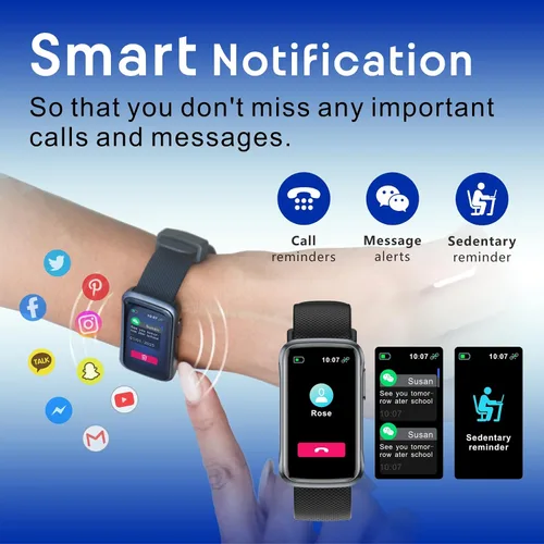 Miniatura 3 de Reloj inteligente para mujer, banda deportiva de 1.47 pulgadas, con alertas de mensajes/frecuencia cardíaca/oxígeno en sangre/sueño, para teléfono
