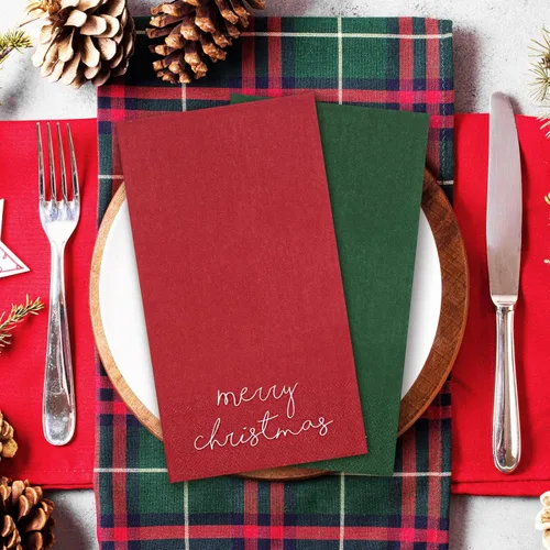Miniatura 6 de Whaline Servilletas de Invitados de Navidad Rojo Verde Feliz Navidad Servilletas de Papel Desechables Servilleta de Mano para Invitados Navideña