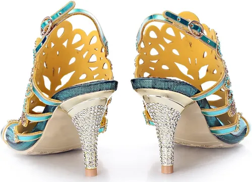 Miniatura 7 de Honeystore Sandalias de diamantes de imitación hechas a mano con patrón en forma de pavo real