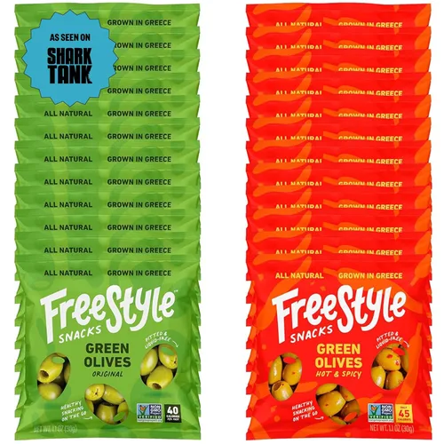 Miniatura 8 de Freestyle Snacks Paquetes de Aperitivos de Aceitunas – Porción Individual – Aceitunas Verdes Frescas Deshuesadas, Tamaño Jumbo, Cultivadas