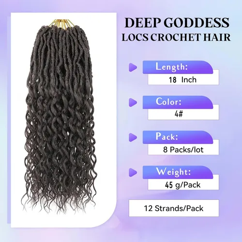 Miniatura 2 de Cabello de Ganchillo Goddess Locs de 18 Pulgadas 8 Paquetes Nuevos Faux Locs Suaves Trenzas de Ganchillo Ondas Profundas Extensiones de Cabello 4#