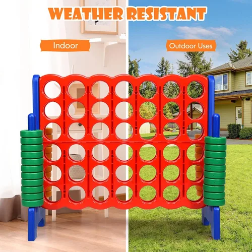 Miniatura 6 de HONEY JOY Juego gigante gigante de 4 a punta, juegos gigantes para patio al aire libre para la familia, 42 anillos jumbo y deslizador de liberación