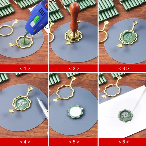 Miniatura 6 de Juego de sellos de cera, 40 varillas de cera de sellado de bronce con pistola de pegamento, moldes de sellado de cera, alfombrilla de silicona