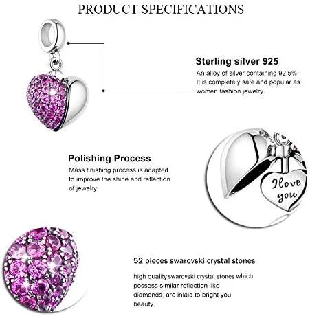 Miniatura 5 de GW Colgante de plata de ley 925 con dije de corazón para mujeres y niñas, Cristal Metal, cristal