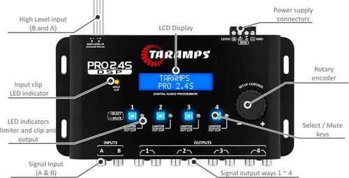 Miniatura 9 de Taramp's Pro 2.4S DSP Crossover procesador de señal digital completo y ecualizador con secuenciador de 15 bandas de ecualización gráfica 12 EQ