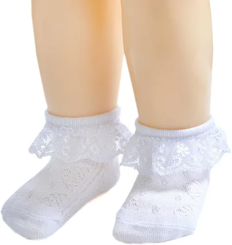 Miniatura 4 de Epeius - Calcetines con detalle de vuelo de encaje y ojales para recién nacidos, bebés y niñas pequeñas (paquete de 2346)