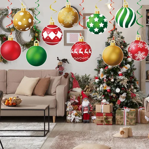 Miniatura 6 de YQUQWN 48 piezas de adornos colgantes de Navidad en espiral - Bolas de alce con copos de nieve en rojo, verde y dorado para fiestas navideñas, árbol