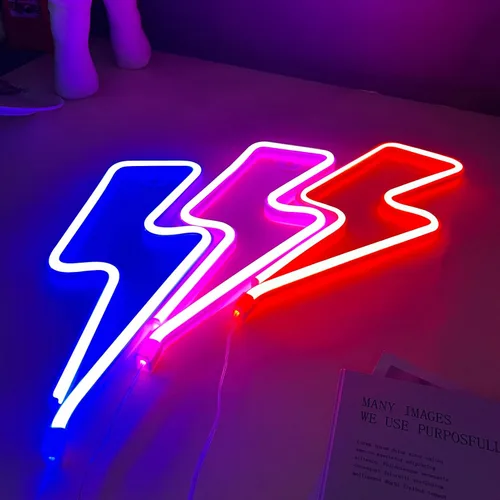 Miniatura 9 de Letreros de Neón Rayo Letrero de Luz de Neón para Decoración de Pared, Alimentado por Batería o USB Luz LED de Rayo Letrero de Neón para Dormitorio