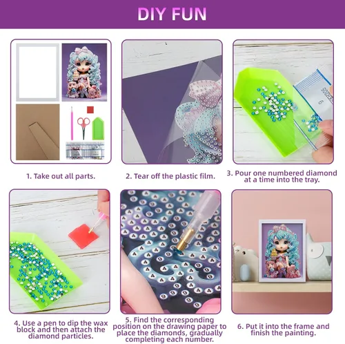 Miniatura 4 de PracticeJQDEN Kits de pintura de diamantes para niños, kits de pintura de gemas con marco, kits de artes y manualidades para niñas, regalos