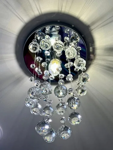 Miniatura 6 de Candelabro moderno de cristal elegante en espiral de montaje empotrado, lámpara moderna de bola de cristal con forma de gota de lluvia, lámpara