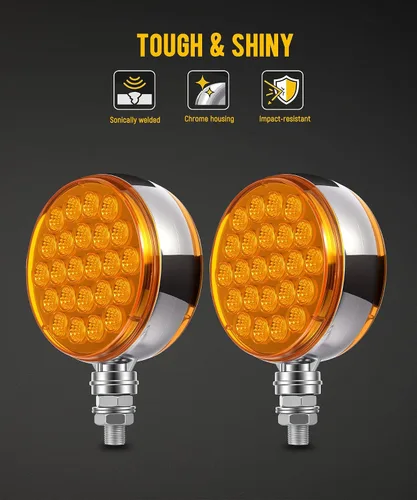 Miniatura 4 de Partsam 2 luces redondas de doble cara ámbar de 48 LED para guardabarros de pedestal trasero, luces de estacionamiento para montaje en poste, luces