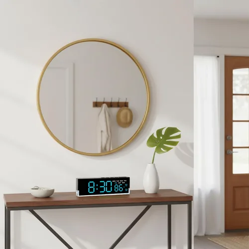 Miniatura 3 de JENLYSTIME Reloj despertador digital LED de 7 pulgadas con alarmas duales y luz inferior ｜ Muestra hora, fecha, día, temperatura ｜ Brillo