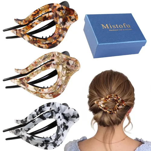 Miniatura 14 de Mistofu 3 pinzas planas de garra – Pinzas curvadas francesas Concord – Fuerte agarre antideslizante garra para mujeres – Pinza grande para cabello