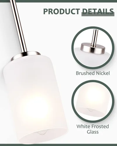 Miniatura 8 de Accesorios de Luz Colgante Mini de 1 Luz, Lámpara de Techo Industrial con Pantallas Blancas Opacas, Altura Ajustable, Iluminación Colgante de Níquel