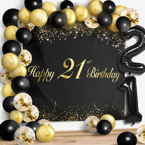 Miniatura 44 de Juego de globos negros de feliz cumpleaños 70 – Decoración de guirnalda temática de fiesta con texto en inglés "Cheers to 70 Years Old Party Theme