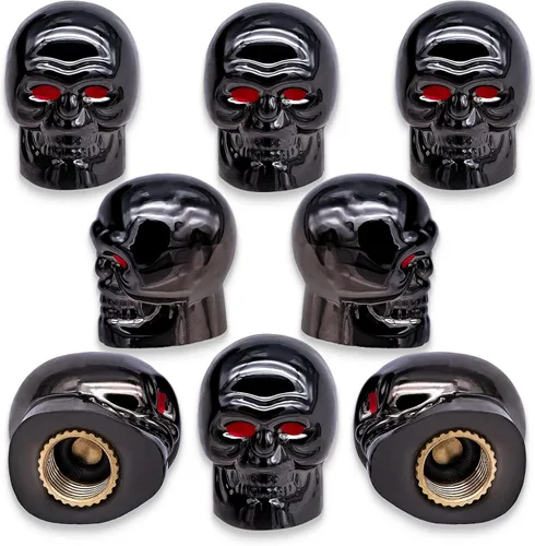 Miniatura 43 de 4 tapones de válvula de neumático estilo calavera, con anillo de goma O, cubiertas universales de vástago de válvula de neumático de núcleo de cobre
