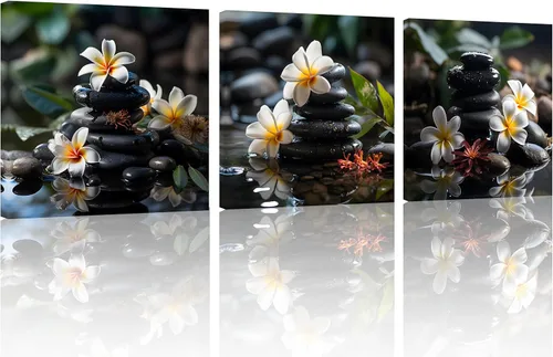 Miniatura 14 de TutuBeer 3 Paneles Arte Zen Decoración Spa Verde Bambú Decoración Rosa Aguas y Frangipani Imágenes Pintura Zen en Lienzo Impresiones Arte Bambú