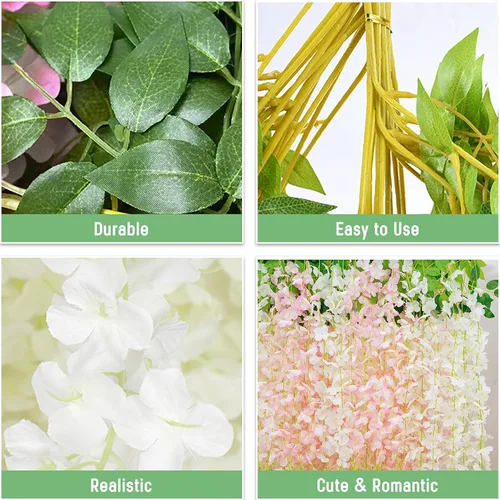 Miniatura 3 de BLEUM CADE 20 flores colgantes de glicina falsa blanca y rosa, 3.6 pies, flores colgantes para bodas, fiestas, hogar, telón de fondo, decoración
