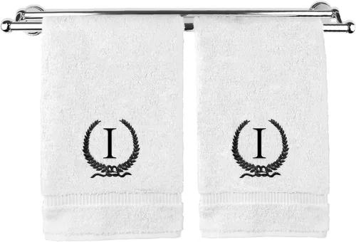 Miniatura 99 de Toalla de mano con monograma, regalo personalizado, 16 x 30 pulgadas, diseño de corona dorada bordada con letra blanca en toalla negra, extra