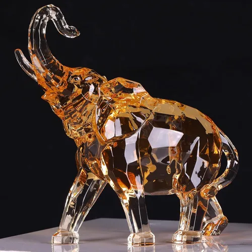 Figuras de elefante acrílico transparente con acabado de cristal, estatuas africanas de alta gama para decoración del hogar, elefante con tronco